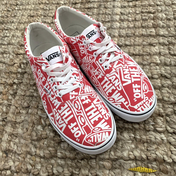 VANS Other - VANS "OFF THE WALL" Logo Red Mens Shoes Sz 11.5 All Over Print Sneakers Canvas